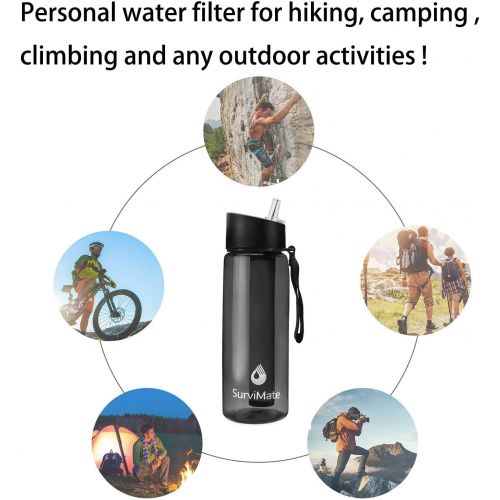  Survimate Filtered Water Bottle BPA Free with 4-Stage Intergrated Filter Straw for Camping, Hiking, Backpacking and Travel