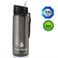 SurviMate Filtered Water Bottle BPA Free with 4-Stage Intergrated Filter Straw for Camping, Hiking, Backpacking and Travel