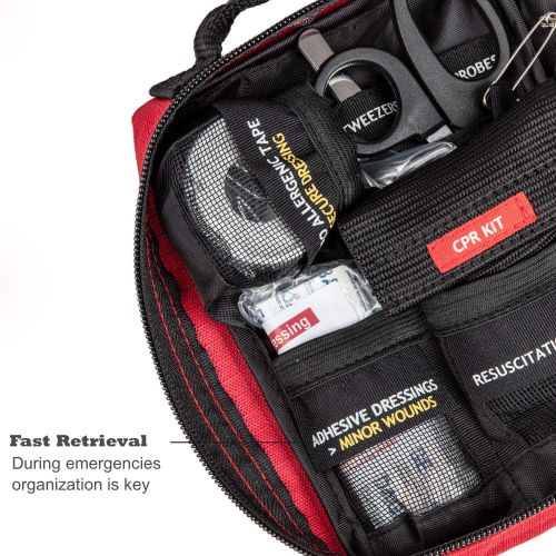  Surviveware Small First Aid Kit with Labelled Compartments for Hiking, Backpacking, Camping, Travel, Car and Cycling.