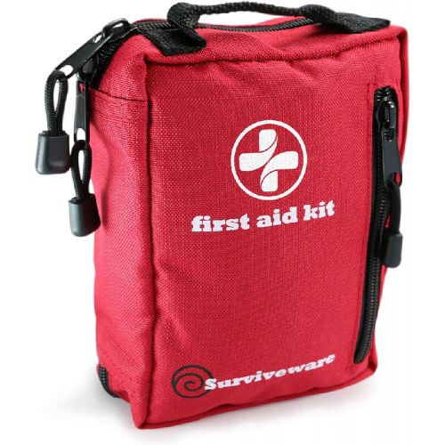  Surviveware Small First Aid Kit with Labelled Compartments for Hiking, Backpacking, Camping, Travel, Car and Cycling.