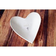 /Susabellas Baptism Gift, Baptismal Gift - Personalized Small Heart Bowl with Name and Cross - with Gift Box