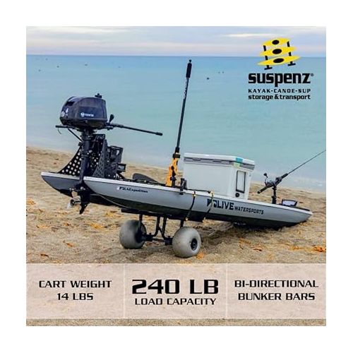  Suspenz Fishing Kayak Beach Sand Cart Trolley | Heavy Duty Canoe Carrier Trailer with Adjustable Bi-Directional Bunker Bars and Balloon Wheels | Catch-All Universal Beach Cart (22-9910)