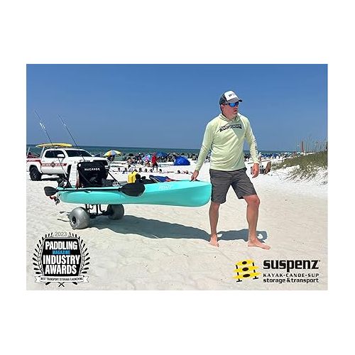  Suspenz Fishing Kayak Beach Sand Cart Trolley | Heavy Duty Canoe Carrier Trailer with Adjustable Bi-Directional Bunker Bars and Balloon Wheels | Catch-All Universal Beach Cart (22-9910)