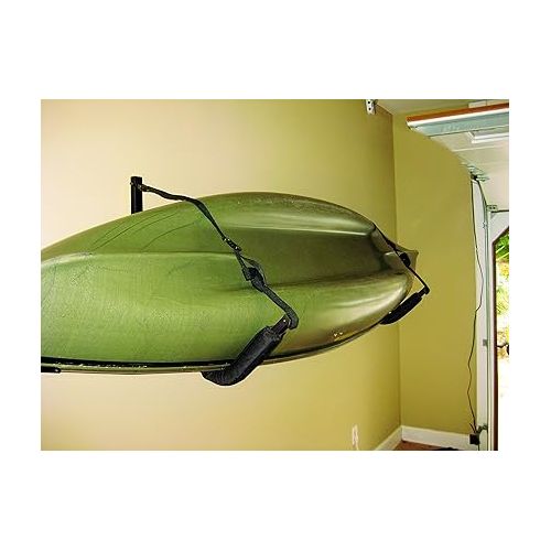  Suspenz Kayak Storage Rack, Big EZ Padded Wall Hangers/Hooks for Kayaks and Canoes, Indoor & Outdoor Wall Mounts, Foam Pads & Safety Straps, Holds up to 150 lbs, Black (12-0102)