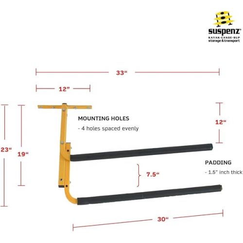  Suspenz Kayak Storage Rack, Ceiling/Under Deck Garage Hanger for 2 Kayaks and SUPs, Yellow, 11-7800