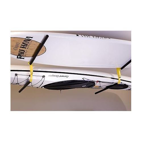  Suspenz Kayak Storage Rack, Ceiling/Under Deck Garage Hanger for 2 Kayaks and SUPs, Yellow, 11-7800