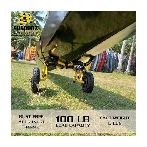  Suspenz Stowable Kayak Carrier Cart, SK Trailer Cart with Airless Wheels and Straps, Yellow, (22-1166)