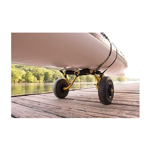  Suspenz Stowable Kayak Carrier Cart, SK Trailer Cart with Airless Wheels and Straps, Yellow, (22-1166)