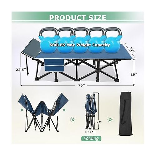  Suteck Camping Cot, 32In XXL Folding Camping Cot Heavy Duty Sleeping Bed for Adults 1200D Double Layer Oxford Cots for Camping W/Pilllow Mattress Carry Bag for Home Office Travel