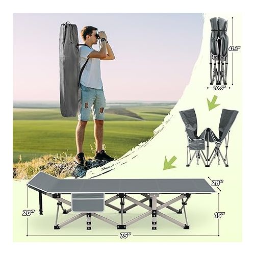  Suteck Camping Cot, Folding Camping Cot Bed for Adults Sleeping 1200D Double Layer Oxford Portable Folding Outdoor Cots for Camping W/Soft Pad Carry Bag for Home Office Nap Beach Travel