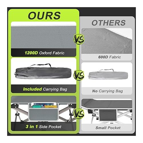  Suteck Camping Cot, Folding Camping Cot Bed for Adults Sleeping 1200D Double Layer Oxford Portable Folding Outdoor Cots for Camping W/Soft Pad Carry Bag for Home Office Nap Beach Travel