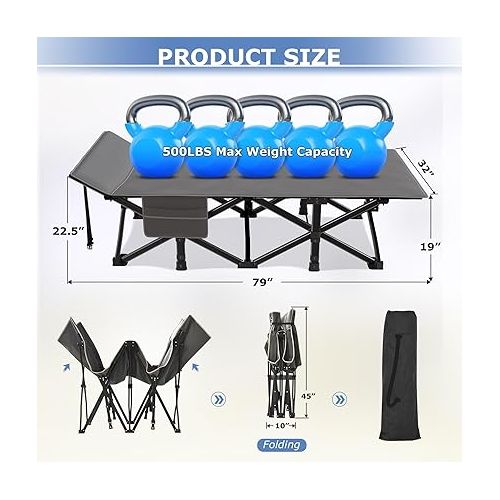  Suteck Camping Cot, 32In XXL Folding Camping Cot Heavy Duty Sleeping Bed for Adults 1200D Double Layer Oxford Cots for Camping W/Pilllow Mattress Carry Bag for Home Office Nap Beach Travel, 500LBS