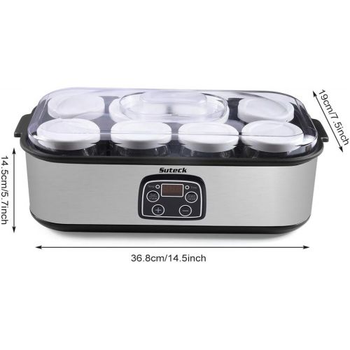  [아마존베스트]Suteck Yogurt Maker Automatic Digital Yoghurt Maker Machine with 8 Glass Greek Jars 48 Ozs (6Oz Each Jar) LCD Display with Constant Temperature Control Stainless Steel Design for Home Use