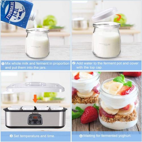  [아마존베스트]Suteck Yogurt Maker Automatic Digital Yoghurt Maker Machine with 8 Glass Greek Jars 48 Ozs (6Oz Each Jar) LCD Display with Constant Temperature Control Stainless Steel Design for Home Use