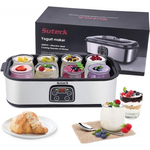  [아마존베스트]Suteck Yogurt Maker Automatic Digital Yoghurt Maker Machine with 8 Glass Jars 48 Ozs (6Oz Each Jar) LCD Display with Constant Temperature Control Stainless Steel Design for Home Use