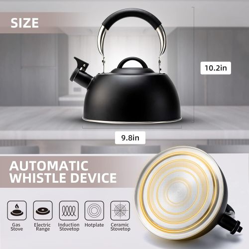  Suyika Tea Kettle Stovetop 3 Quart Stainless Steel Whistling Tea Pots for Stove Top with Cool Touch Ergonomic Handle Teapot - Black