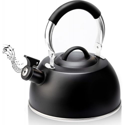  Suyika Tea Kettle Stovetop 3 Quart Stainless Steel Whistling Tea Pots for Stove Top with Cool Touch Ergonomic Handle Teapot - Black