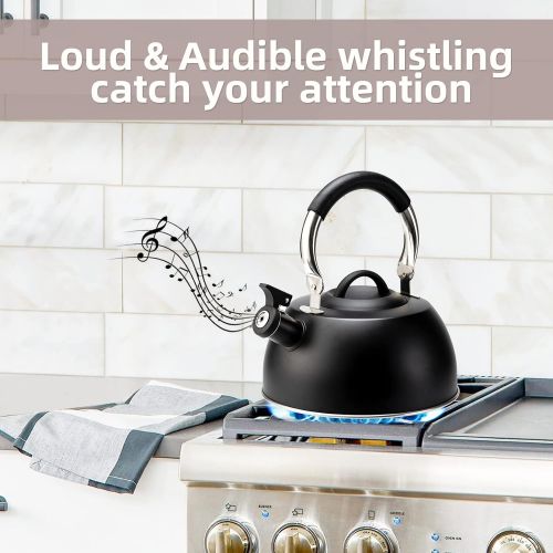  [아마존베스트]Sotya TOWA Stove Top Whistling 3 Quart Tea Kettle-Surgical Stainless Steel Teakettle Teapot with Cool Toch Ergonomic Handle,Black