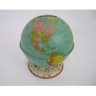 SuzyQVintage Vintage J Chein & Co metal toy ~ tin world globe bank ~ desk ~ office ~ childs room decor