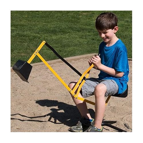  Ride on Crane Digger w Stabilizing Base - Kids Outdoor Digging Excavator Play Toy or Gift- Swing & Scooper Grab Function, Rotation Seat Goes 360 Degrees Around - Use in Backyard Sandbox, Dirt and Snow