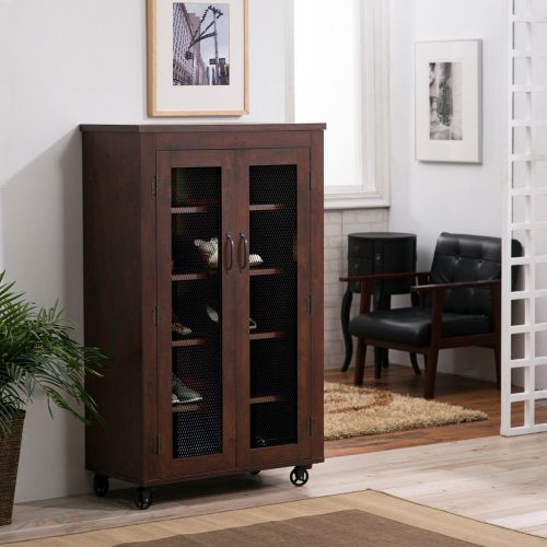  Svitlife Linaria Vintage Walnut Industrial 5-Shelf Cabinet Storage Door Corner Wood Brown Glass Furniture Display