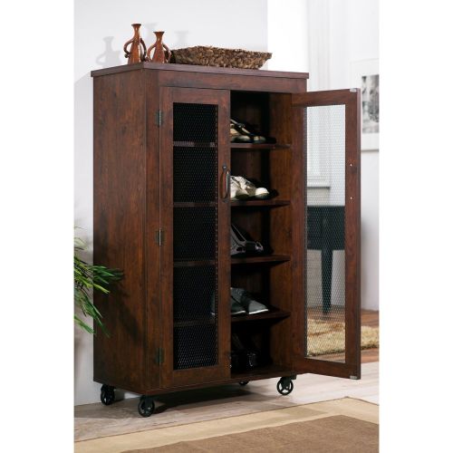  Svitlife Linaria Vintage Walnut Industrial 5-Shelf Cabinet Storage Door Corner Wood Brown Glass Furniture Display