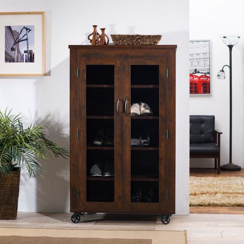  Svitlife Linaria Vintage Walnut Industrial 5-Shelf Cabinet Storage Door Corner Wood Brown Glass Furniture Display