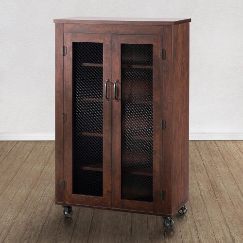  Svitlife Linaria Vintage Walnut Industrial 5-Shelf Cabinet Storage Door Corner Wood Brown Glass Furniture Display