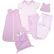 Baby Layette Gift Set - Purple Sleep Bag, Swaddles, Bodysuit, Hat, and Blanket