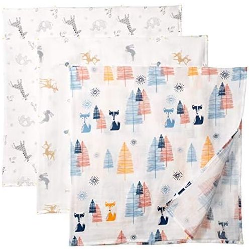  Swaddle blankets by elifantbaby Cotton Muslin Swaddle Blankets, Set of 3, My First Furry Friends Perfect Baby Shower Baby Registry Gift