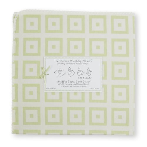  SwaddleDesigns Ultimate Swaddle, X-Large Receiving Blanket, Made in USA Premium Cotton Flannel, Very Light Kiwi Mod Squares (Moms Choice Award Winner)