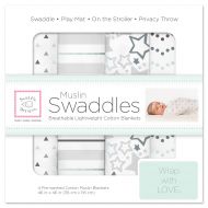 SwaddleDesigns Cotton Muslin Swaddle Blankets, Set of 4, Sterling Starshine Shimmer (Parents’...