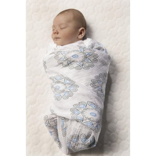  SwaddleDesigns Marquisette Swaddling Blanket, Premium Cotton Muslin, Blue Medallions