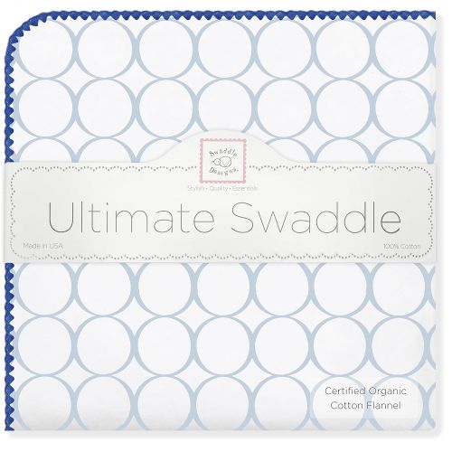  SwaddleDesigns Organic Ultimate Swaddle, X-Large Receiving Blanket, Made in USA Premium Cotton Flannel, Mod Circles with Jewel Tone Trim, Pastel Blue (Moms Choice Award Winner)