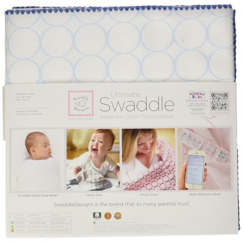  SwaddleDesigns Organic Ultimate Swaddle, X-Large Receiving Blanket, Made in USA Premium Cotton Flannel, Mod Circles with Jewel Tone Trim, Pastel Blue (Moms Choice Award Winner)