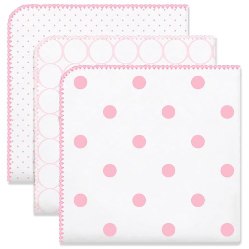  SwaddleDesigns Ultimate Swaddles, Set of 3, X-Large Receiving Blankets, Made in USA Premium Cotton Flannel, Mod Circles and Dots, Pink (Moms Choice Award Winner)