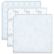 SwaddleDesigns Ultimate Swaddles, Set of 3, X-Large Receiving Blankets, Made in USA Premium Cotton Flannel, Mod Circles and Elephants, Sunwashed Blue (Moms Choice Award Winner)