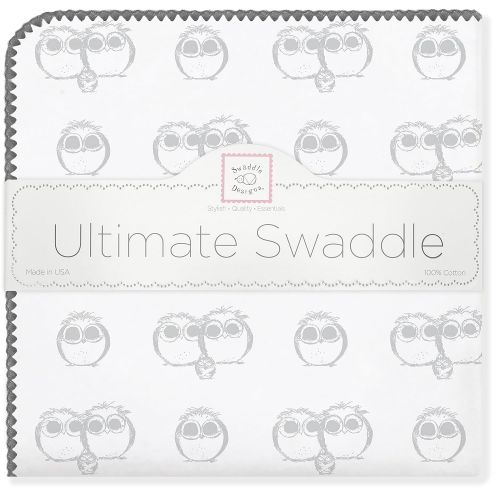  SwaddleDesigns Ultimate Swaddle, X-Large Receiving Blanket, Made in USA Premium Cotton Flannel, Sterling Owls (Moms Choice Award Winner)