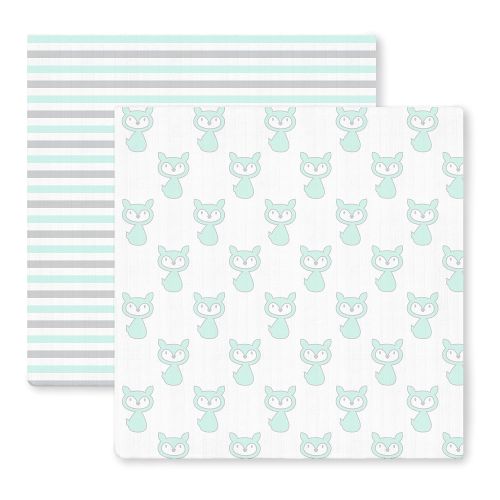  SwaddleDesigns Marquisette Swaddles, Set of 2 Premium Cotton Muslin Blankets, Simple Stripes and SeaCrystal Little Fox