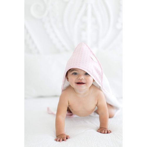  SwaddleDesigns Cotton Terry Velour Baby Hooded Towel, Pastel Pink Mini Mod Circles