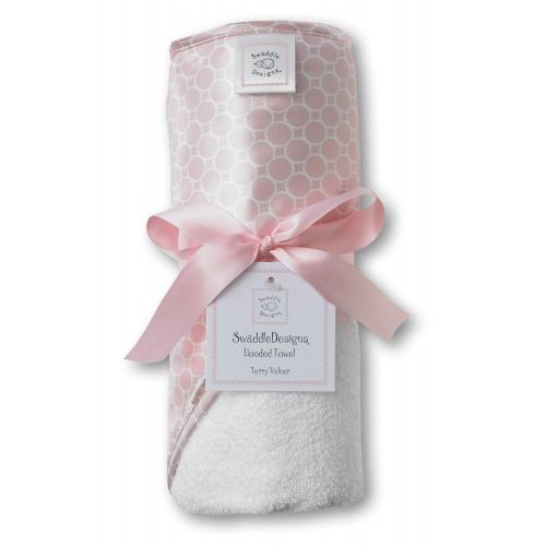  SwaddleDesigns Cotton Terry Velour Baby Hooded Towel, Pastel Pink Mini Mod Circles