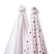 SwaddleDesigns SwaddleDuo, Set of 2 Swaddling Blankets, Cotton Marquisette + Premium Cotton Flannel, Pastel Pink Cute and Calm Duo
