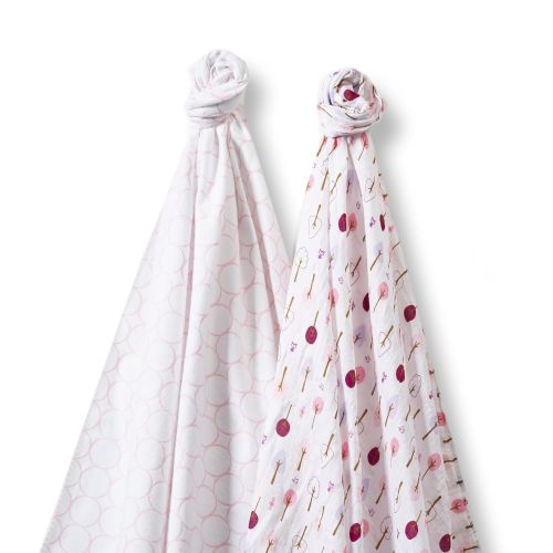  SwaddleDesigns SwaddleDuo, Set of 2 Swaddling Blankets, Cotton Marquisette + Premium Cotton Flannel, Pastel Pink Cute and Calm Duo