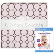 SwaddleDesigns Ultimate Swaddle, X-Large Receiving Blanket + The Happiest Baby DVD Bundle, Brown Mod Circles on Pink (Moms Choice Award Winner)