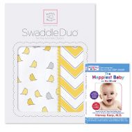 SwaddleDesigns SwaddleDuo, Set of 2 Swaddling Blankets + The Happiest Baby DVD Bundle, Yellow Chic Chevron Duo