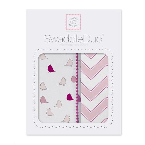  SwaddleDesigns SwaddleDuo, Chic Chevron, Pink, Set of 2, Cotton Muslin + Premium Cotton Flannel