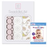SwaddleDesigns SwaddleLite, Set of 3 Cotton Marquisette Swaddle Blankets + The Happiest Baby DVD Bundle, Pink Modern Lite