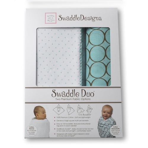  SwaddleDesigns SwaddleDuo, Set of 2 Swaddling Blankets, Cotton Marquisette + Premium Cotton...