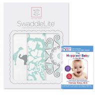 SwaddleDesigns SwaddleLite, Set of 3 Cotton Marquisette Swaddle Blankets + The Happiest Baby DVD Bundle, Blue Lush Lite