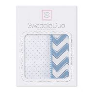 SwaddleDesigns SwaddleDuo, Set of 2 Swaddling Blankets, Cotton Marquisette + Premium Cotton Flannel, Blue Classic Chevron Duo